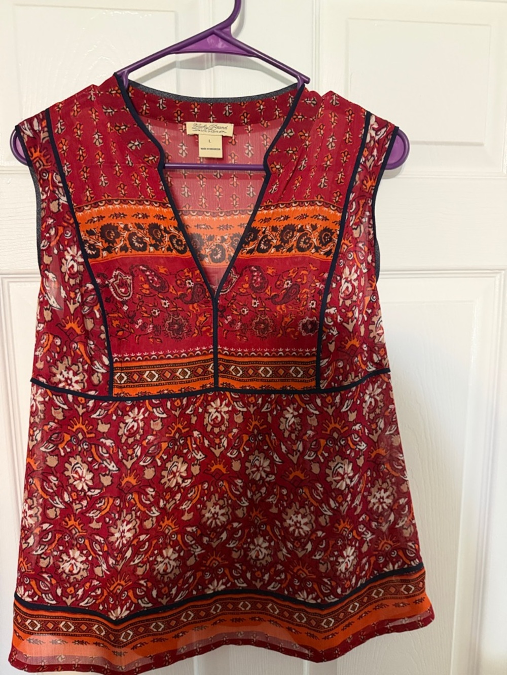 Lucky Brand Red and Orange Paisley Sleeveless Tunic